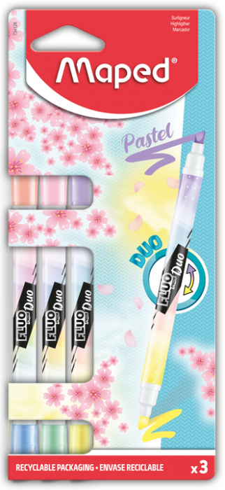 Surligneur - Maped - 3 crayons (6 plumes) pastel Surligneur - Maped - 3 crayons (6 plumes) pastel