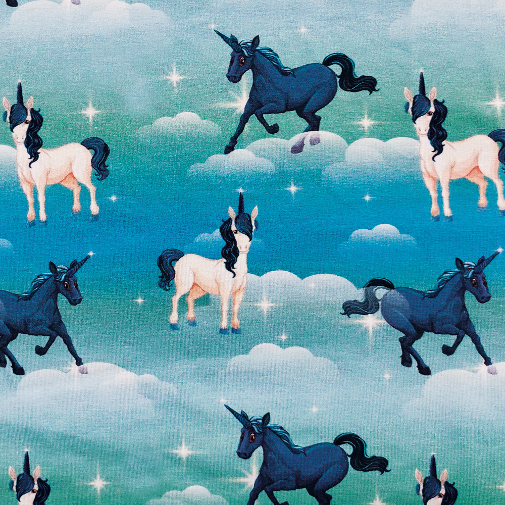Jersey à motifs 145 cm - Licorne bleu ciel Jersey à motifs 145 cm - Licorne bleu ciel