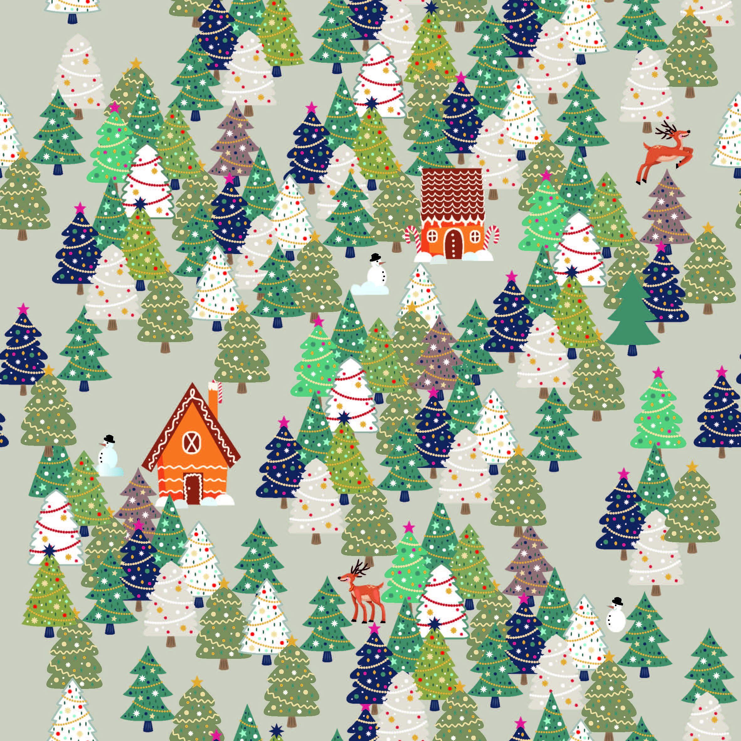Jersey à motifs 145 cm - Maison en pain d'épices - sapins - Beige Jersey à motifs 145 cm - Maison en pain d'épices - sapins - Beige