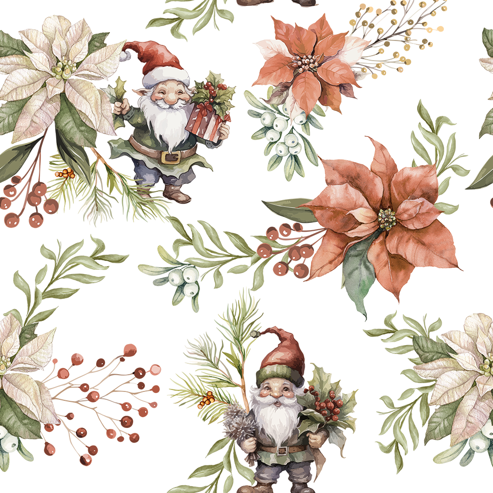 Jersey à motifs Pères Noël et poinsettias - Blanc Jersey à motifs Pères Noël et poinsettias - Blanc