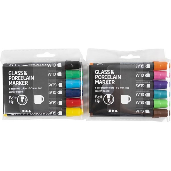Feutres pour verre et porcelaine - semi-opaques - 12 pcs Feutres pour verre et porcelaine - semi-opaques - 12 pcs