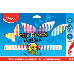 Coffret feutres - Maped - Color'Peps "Longue vie" 24 feutres lavables thème jungle Coffret feutres - Maped - Color'Peps "Longue vie" 24 feutres lavables thème jungle