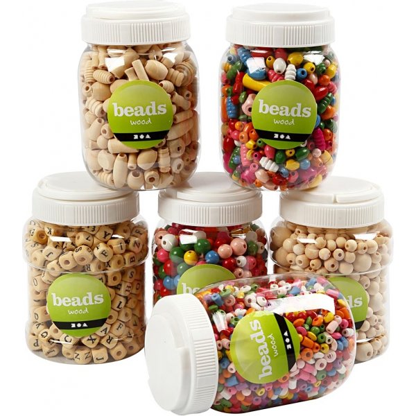 Perles en bois - couleurs et tailles mlanges - 6 x 400 ml