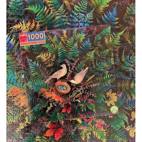Puzzle 1008 pices - Oiseau dans un buisson de fougre