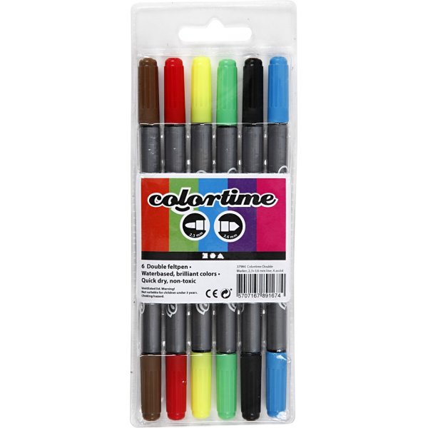 Marqueur Colortime Double - couleurs standards - 6 pcs