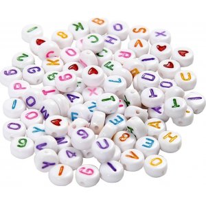 Perles lettres - Blanc/couleurs mélangées - Ø7 mm - env. Perles lettres - Blanc/couleurs mélangées - Ø7 mm - env.