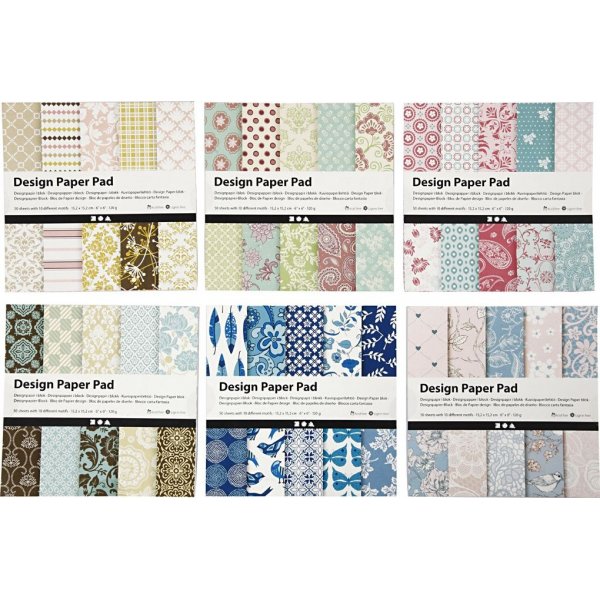 Papier design - couleurs mlanges - 6 blocs diffrents - 6 x 50 feuilles