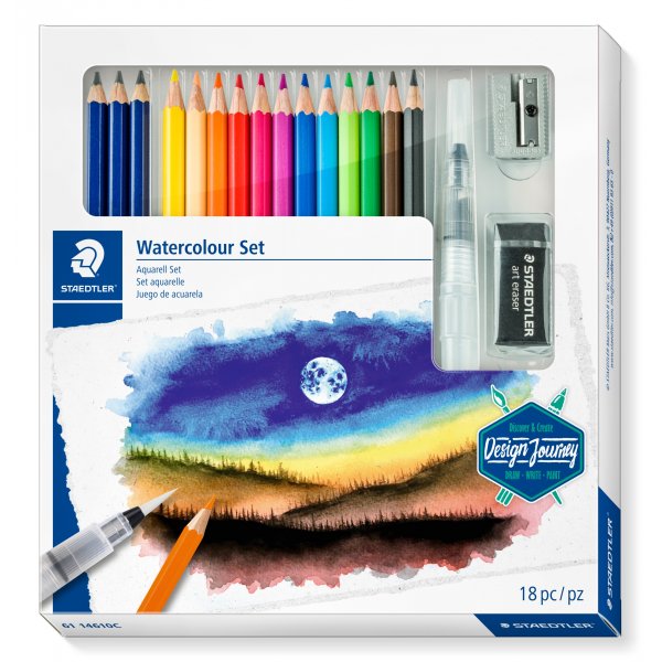 Coffret aquarelle Crayons Design Journey - 18 pices