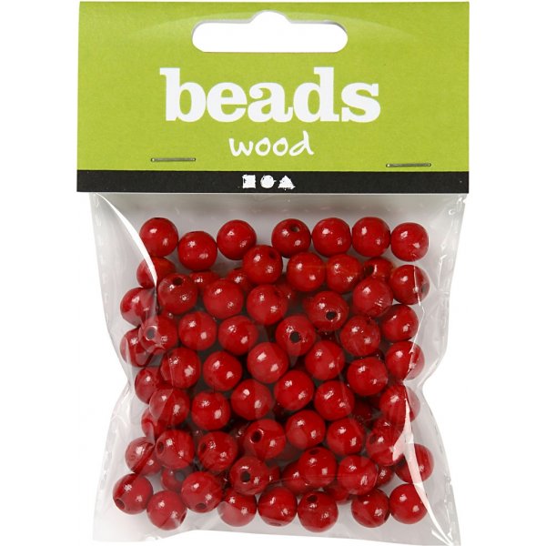 Perles en bois - Ø10 mm - rouge - 20 g
