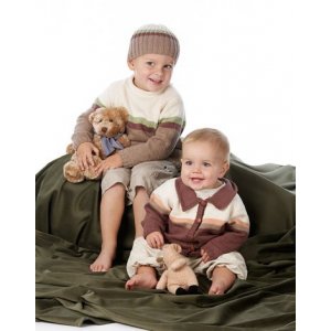 Patron tricot - Pull raglan, cardigan et bonnet avec bordure rayée Patron tricot - Pull raglan, cardigan et bonnet avec bordure rayée