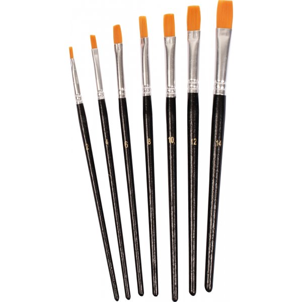 Pinceau plat synthtique - 7 tailles diffrentes
