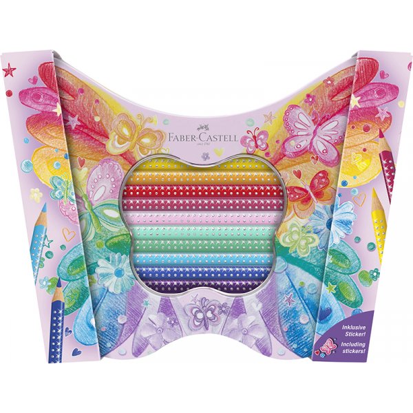 Set de crayons de couleur - Faber-Castell - tui en mtal couleur pastel en forme de papillon