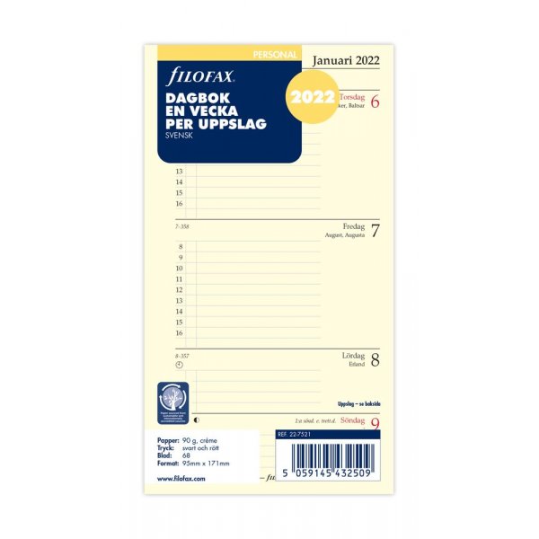 Recharge Pour Calendrier Systme Personnel 2022 - Semainier Sudois