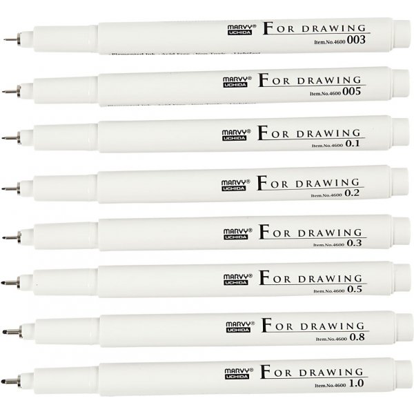 Encre d'écriture/dessin Fine Line - noir - 8 pcs Encre d'écriture/dessin Fine Line - noir - 8 pcs