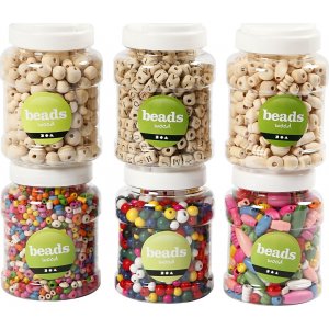 Perles en bois - couleurs et tailles mélangées - 6 x 400 ml Perles en bois - couleurs et tailles mélangées - 6 x 400 ml