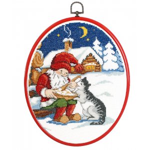 Kit de broderie Peinture - Père Noël avec porridge et chat Kit de broderie Peinture - Père Noël avec porridge et chat