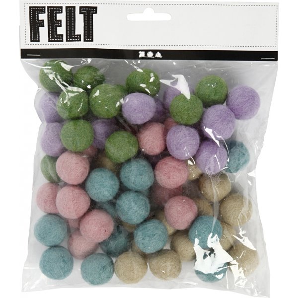 Perles de laine - couleurs pastel - 64 pcs