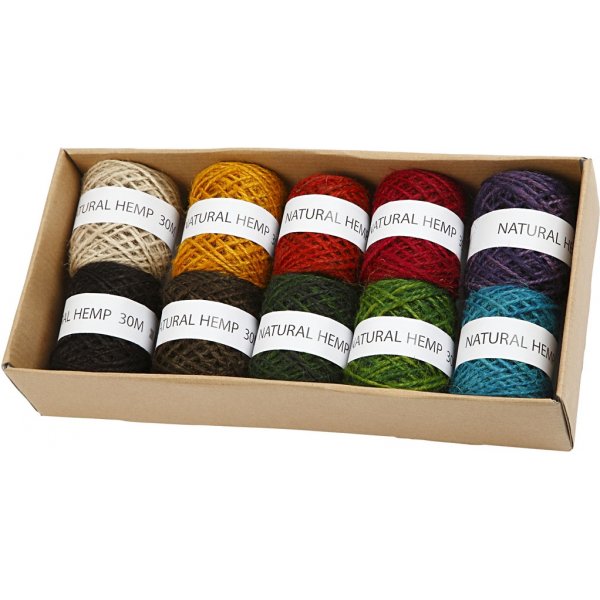 Chanvre naturel - assortiment - couleurs mlanges - 10 x 30 m