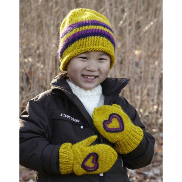 Patron tricot - Mitaines & bonnet (tailles junior) avec motif coeur