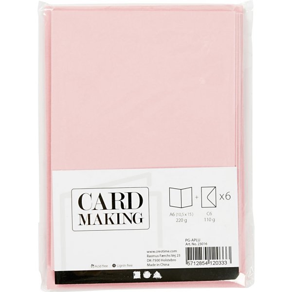 Cartes et enveloppes - rose - 11,5 x 16,5 cm - 6 sets