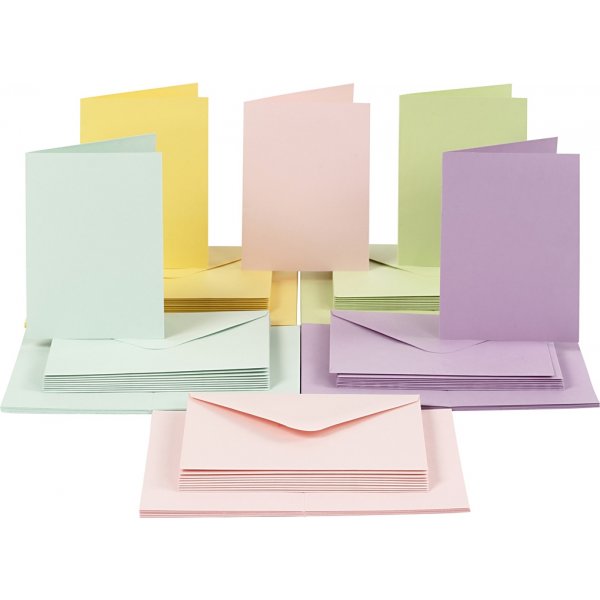 Cartes et enveloppes - couleurs pastel 11,5 x 16,5 cm - 50 sets Cartes et enveloppes - couleurs pastel 11,5 x 16,5 cm - 50 sets