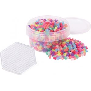 Perles en tube pailletées 1000 pcs, en pot avec assiette Perles en tube pailletées 1000 pcs, en pot avec assiette