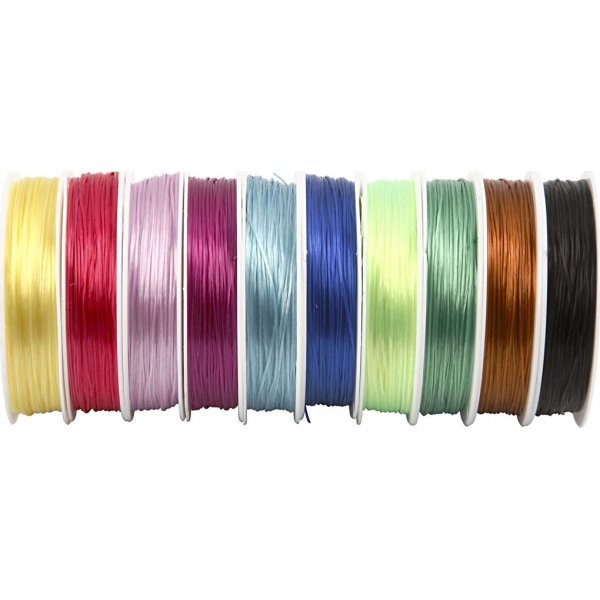 Fil lastique pour bijoux - 1 mm - couleurs mlanges - 10 x 25 m