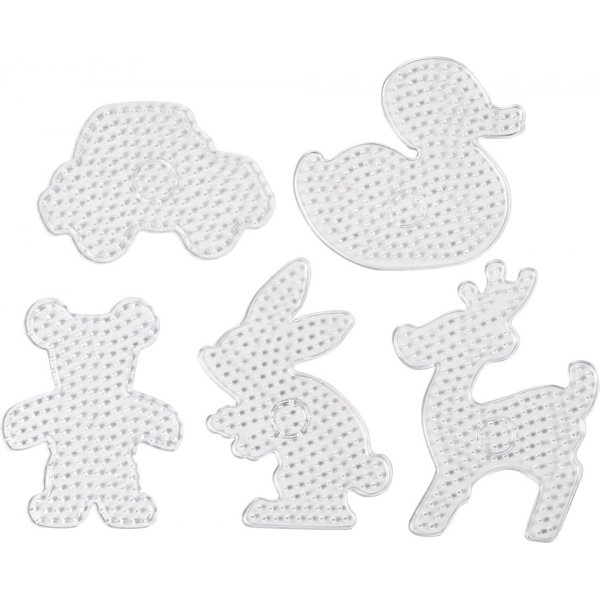 Assiettes perles - transparentes - ours en peluche - voiture - renne - canard et lapin - JUMBO - 5 pcs