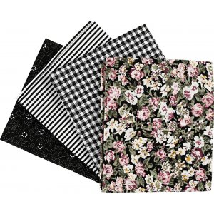 Tissu patchwork - noir - 4 pcs Tissu patchwork - noir - 4 pcs
