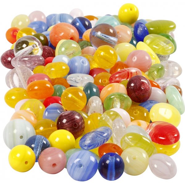 Perles de verre - couleurs mélangées - ovales - rondes/plates - 350 g Perles de verre - couleurs mélangées - ovales - rondes/plates - 350 g