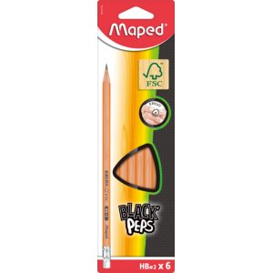 Maped - Crayon HB#2 avec pointe gomme, paquet de 6 Maped - Crayon HB#2 avec pointe gomme, paquet de 6