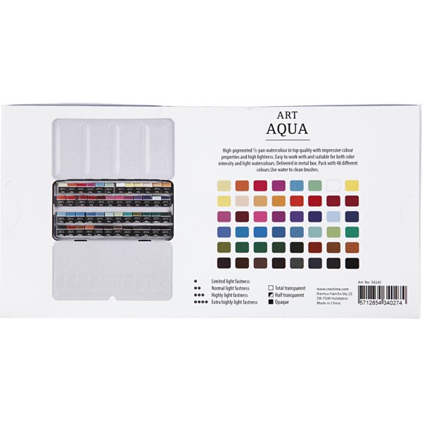 Peintures aquarelle Art Aqua - couleurs standards - 48 pcs