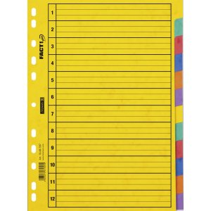 Index pour classeur à anneaux - carton dur A4 - 12 onglets Index pour classeur à anneaux - carton dur A4 - 12 onglets