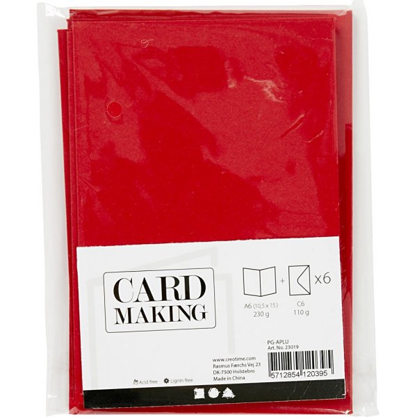 Cartes et enveloppes - rouge - 11,5 x 16,5 cm - 6 sets
