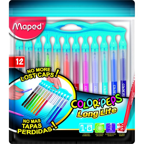 Coffret feutres - Maped - Color'Peps "Longue dure" 12 feutres lavables avec capuchons innovants