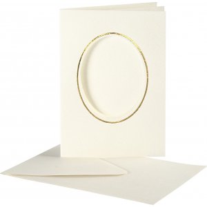Carte passe-partout avec enveloppe - blanc cassé - ovale avec bord doré - 10 sets Carte passe-partout avec enveloppe - blanc cassé - ovale avec bord doré - 10 sets