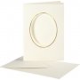Carte passe-partout avec enveloppe - blanc cass - ovale avec bord dor - 10 sets