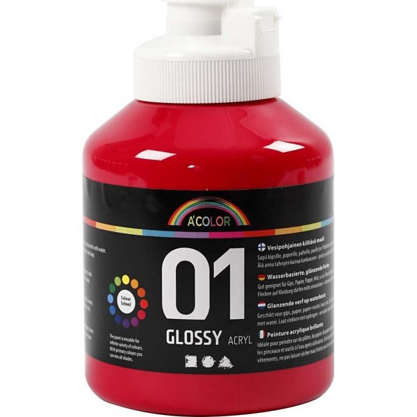 Peinture scolaire - Acrylique - rouge primaire - brillante - 500 ml