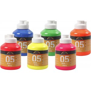 Peinture scolaire - Acrylique - Néon - couleurs néon - 6 x 500 ml Peinture scolaire - Acrylique - Néon - couleurs néon - 6 x 500 ml