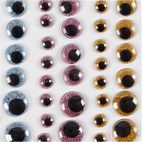 Yeux roulants - bleu clair - or - rouge clair - 54 pcs