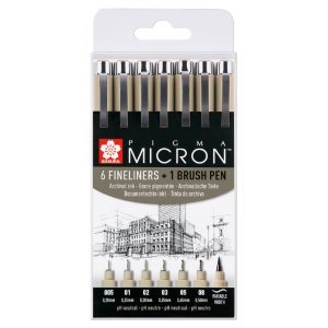Fineliners Pigma Micron résistant aux archives - 7 stylos Fineliners Pigma Micron résistant aux archives - 7 stylos