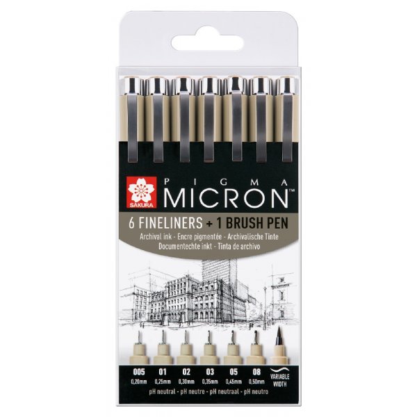 Fineliners Pigma Micron rsistant aux archives - 7 stylos