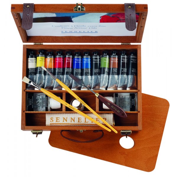 Coffret Peinture  l\\\'Huile Sennelier Artiste Coffret Bois - 12 Tubes