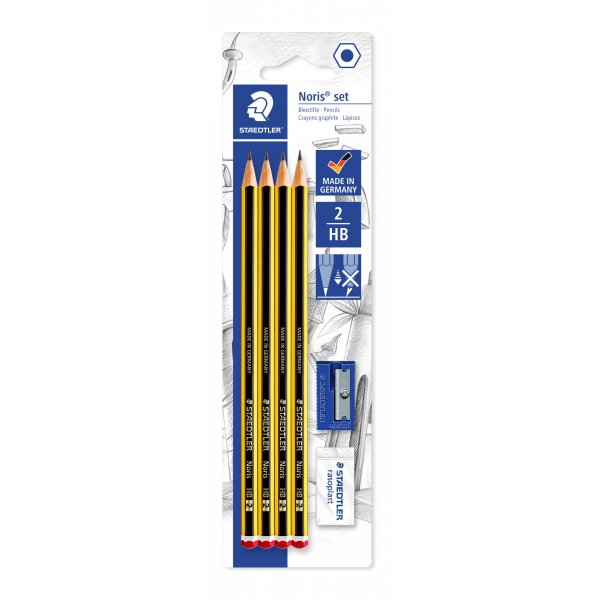 Set de crayons Noris avec crayons, taille-crayon et gomme - 4 crayons
