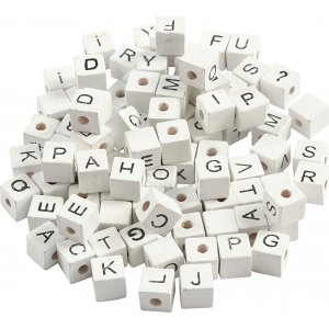 Perles lettres - blanches - 8x8 mm - 96 pcs Perles lettres - blanches - 8x8 mm - 96 pcs
