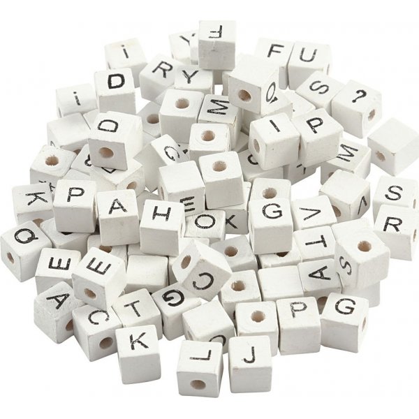 Perles lettres - blanches - 8x8 mm - 96 pcs