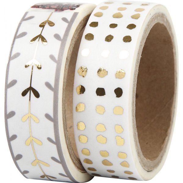Washi tape - Or/blanc - Coeurs et points - feuille Washi tape - Or/blanc - Coeurs et points - feuille
