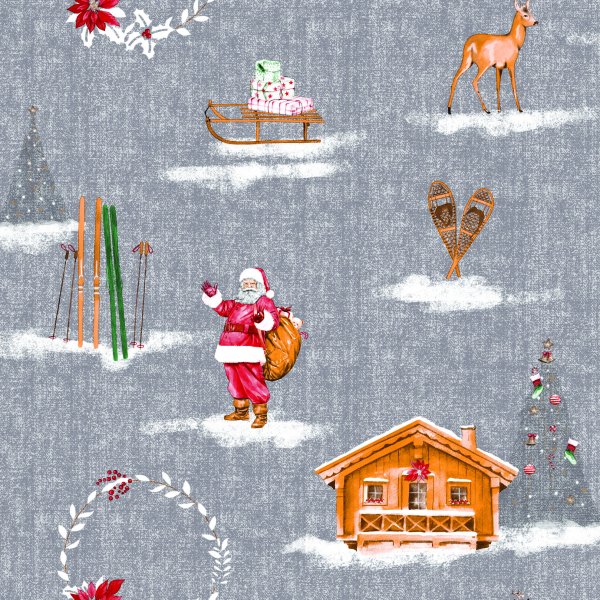 Toile cire PVC Pre Nol - Gris
