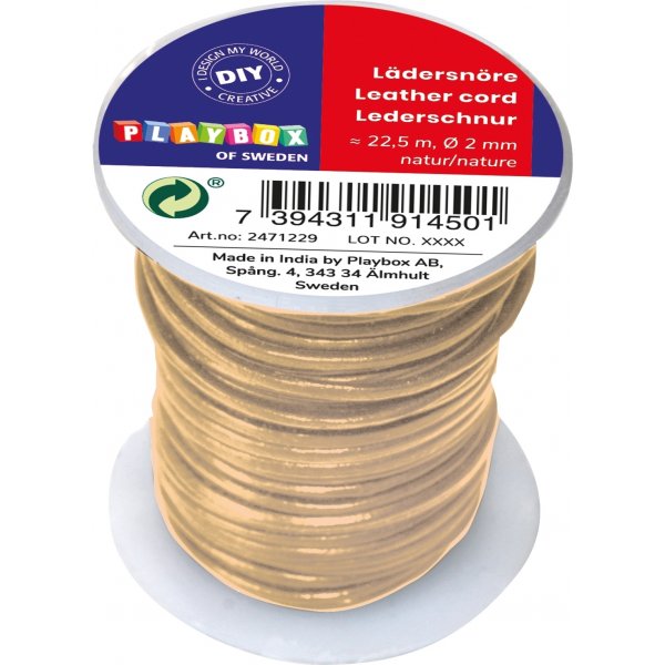 Cordon en cuir naturel - 22,5 mx 2 mm