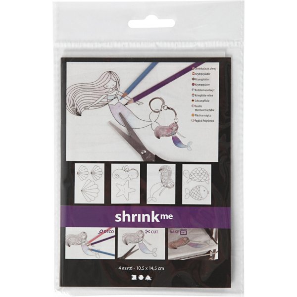 Feuille plastique rétractable avec motif - transparente mate - Sirène - 4 feuilles Feuille plastique rétractable avec motif - transparente mate - Sirène - 4 feuilles